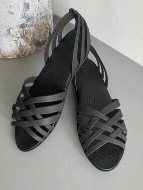 Crocs Huarach Flat Strappy Jelly Sandals Black Sz 11